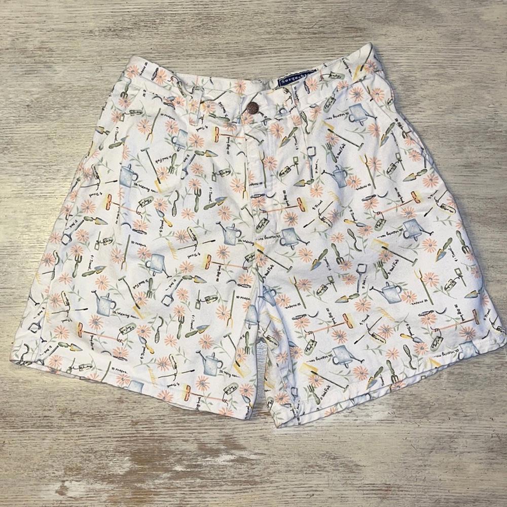 Vintage 90s Denim High Waisted Gardening Flower Susquehanna Trail Shorts Size 12